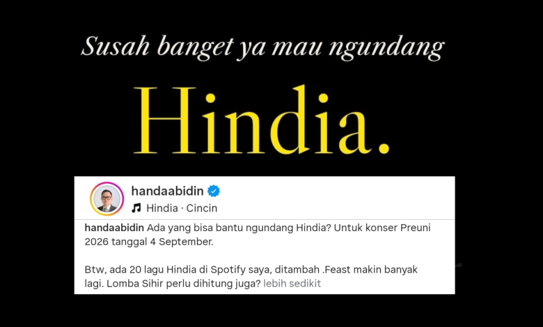 Handa S Abidin mengunggah curhatan soal sulit mengundang Hindia untuk konser kampus dan mendapat respons dari Teamhindia.